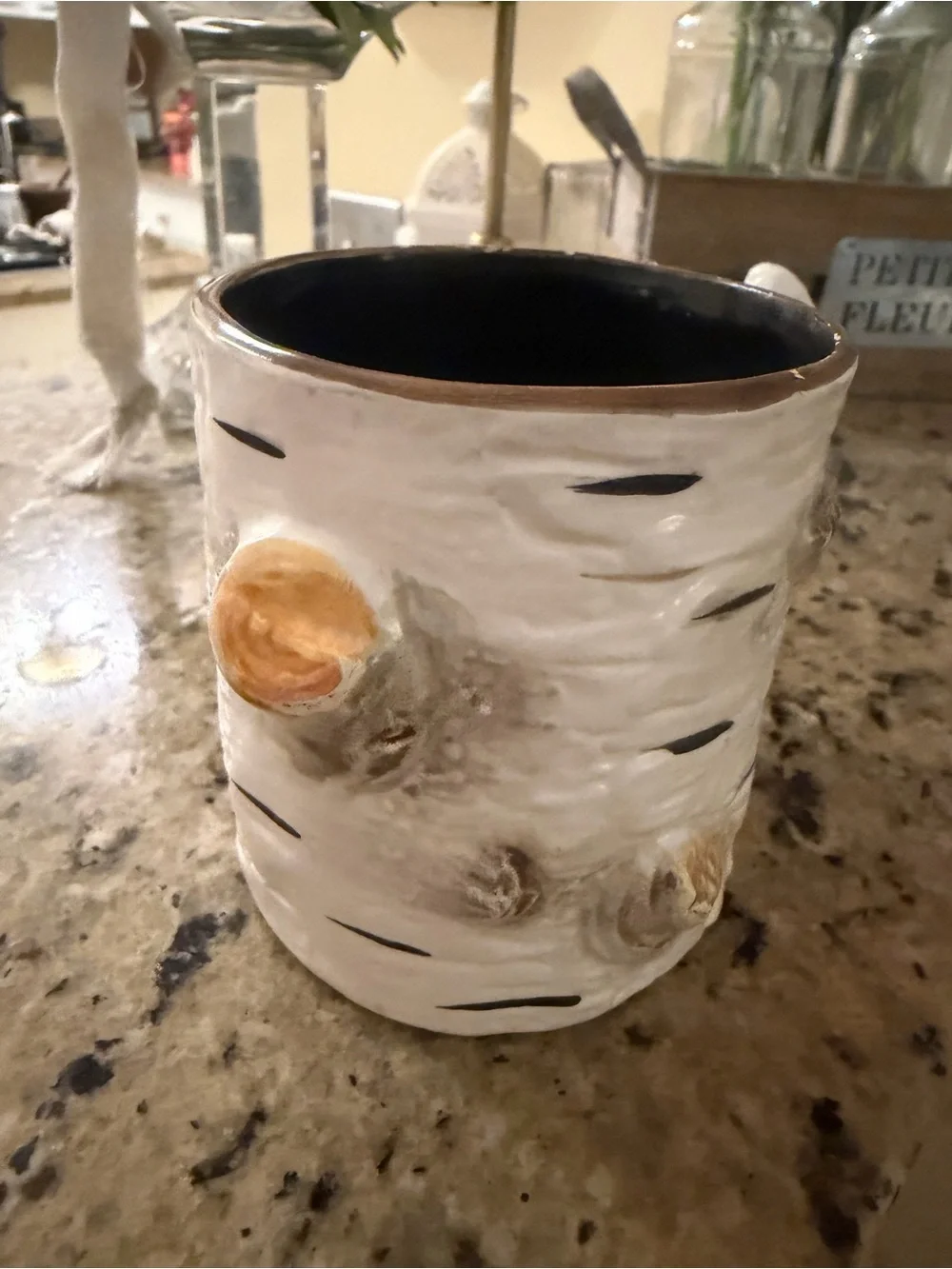 Birch Bark Ceramic Mug by DEPT 56- White with Brown Accents